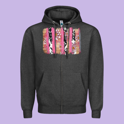 V.d Cow And Lotus Brushstrock Zipper Hoodie Designed By Adodesignshop