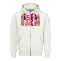 Oatmeal Heather v.d cow and lotus brushstrock Zipper Hoodie - AdoDesignShop
