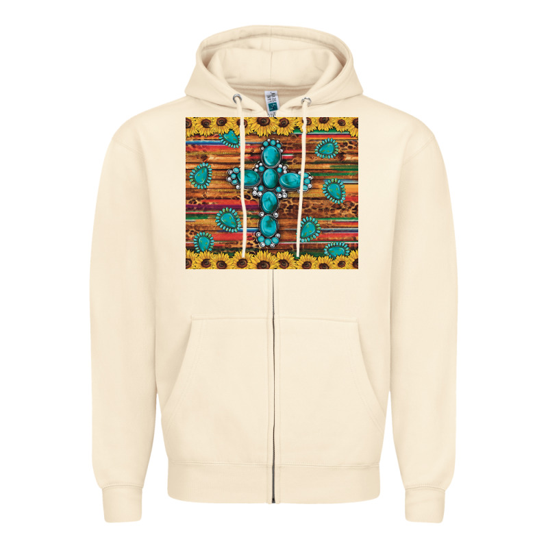 Western Gemstone Cross Sunflowers Leopard Serape Glitter Wooden Tumble Zipper Hoodie by Artiststas | Teevron