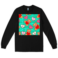 Black valentines day teddy bears and cookies seamless pattern Long Sleeve Tee - BundleAndBundleShop