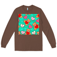 Chestnut valentines day teddy bears and cookies seamless pattern Long Sleeve Tee - BundleAndBundleShop