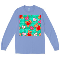 Colony Blue valentines day teddy bears and cookies seamless pattern Long Sleeve Tee - BundleAndBundleShop