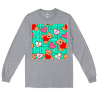 Heather Grey valentines day teddy bears and cookies seamless pattern Long Sleeve Tee - BundleAndBundleShop