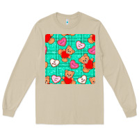 Mushroom valentines day teddy bears and cookies seamless pattern Long Sleeve Tee - BundleAndBundleShop