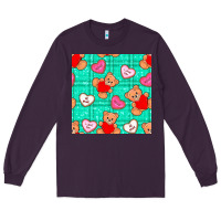 Plum valentines day teddy bears and cookies seamless pattern Long Sleeve Tee - BundleAndBundleShop