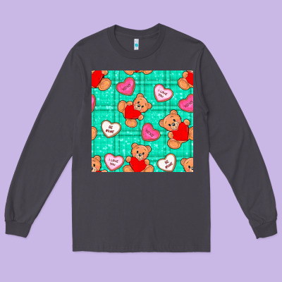 Valentines Day Teddy Bears And Cookies Seamless Pattern Long Sleeve Tee Designed By Bundleandbundleshop