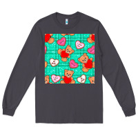 Smoke valentines day teddy bears and cookies seamless pattern Long Sleeve Tee - BundleAndBundleShop