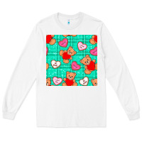 White valentines day teddy bears and cookies seamless pattern Long Sleeve Tee - BundleAndBundleShop
