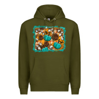 Army Green fall pumpkin distressed background Premium Hoodie - BundleAndBundleShop