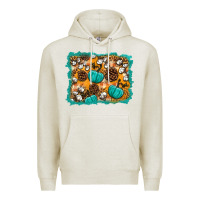 Oatmeal Heather fall pumpkin distressed background Premium Hoodie - BundleAndBundleShop