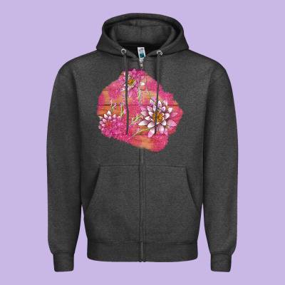 V.d  Lavender And Lotus Patches Zipper Hoodie Designed By Adodesignshop