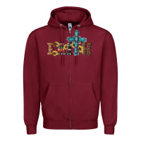Burgundy western gemstone cross faith Zipper Hoodie - Artiststas
