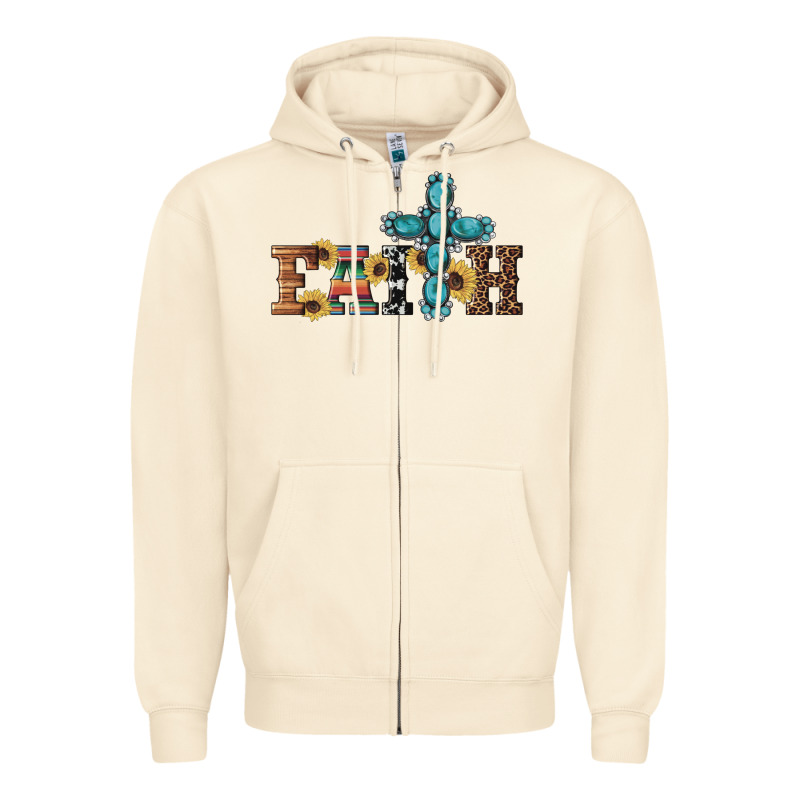Western Gemstone Cross Faith Zipper Hoodie by Artiststas | Teevron
