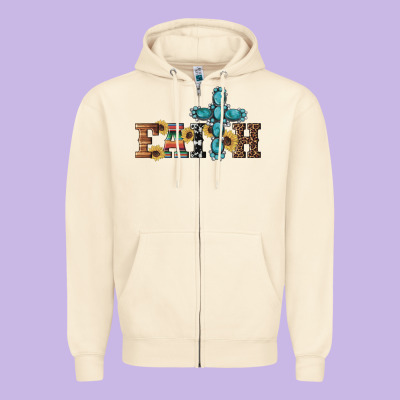 Western Gemstone Cross Faith Zipper Hoodie Designed By Artiststas