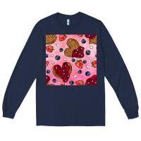 Navy valentines day waffles seamless pattern Long Sleeve Tee - BundleAndBundleShop