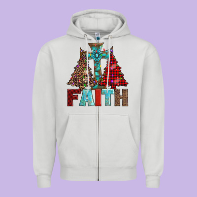 Cross And Christmas Trees Zipper Hoodie Designed By Adodesignshop