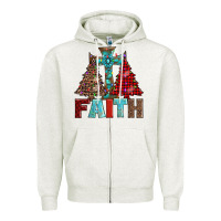 Oatmeal Heather cross and christmas trees Zipper Hoodie - AdoDesignShop