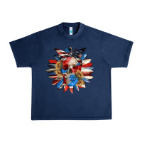 Navy 4th of July sunflower skull 4th of july Urban Heavy Tee - CowGirlArtShop