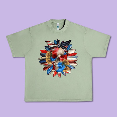 4th Of July Sunflower Skull 4th Of July Urban Heavy Tee Designed By Cowgirlartshop