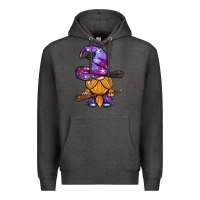 Charcoal Heather witch gnome with broom Premium Hoodie - BundleAndBundleShop