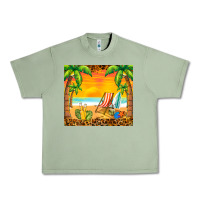 Oil Green sunset beach Urban Heavy Tee - BarkalooDesign
