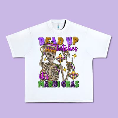 Bead Up Bitches It's Mardi Gras Skeleton Urban Heavy Tee Designed By Fadigitalartstudio