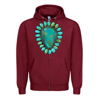 Burgundy western gemstone turquoise Zipper Hoodie - Artiststas