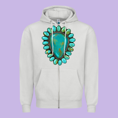 Western Gemstone Turquoise Zipper Hoodie Designed By Artiststas