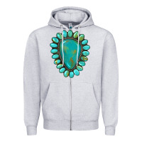 Heather Grey western gemstone turquoise Zipper Hoodie - Artiststas