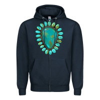 Navy western gemstone turquoise Zipper Hoodie - Artiststas