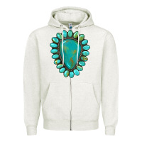 Oatmeal Heather western gemstone turquoise Zipper Hoodie - Artiststas