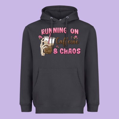 Running On Caffeine & Chaos Heavyweight Hoodie Designed By Maliassmallbusiness