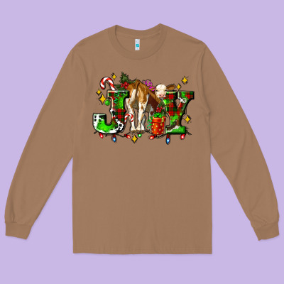 Joy With Baby Cow And Christmas Gifts Mistletoe Long Sleeve Tee Designed By Adodesignshop