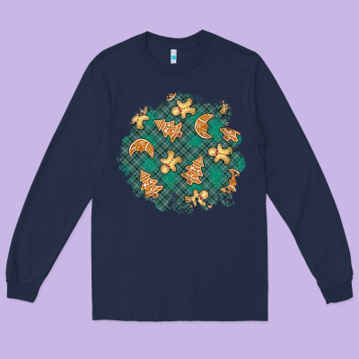 Christmas Gingerbread Cookies Patch Long Sleeve Tee Designed By Bundleandbundleshop