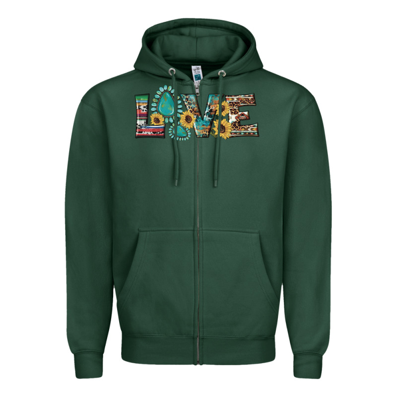 Western Gemstone Sunflowers Serape Leopard Turquoise Love Zipper Hoodie by Artiststas | Teevron