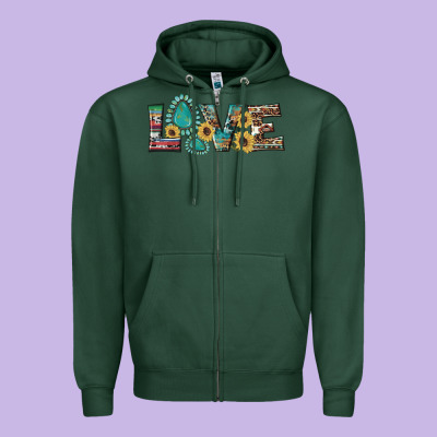 Western Gemstone Sunflowers Serape Leopard Turquoise Love Zipper Hoodie Designed By Artiststas