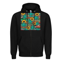 Black western gemstone sunflowers serape cowhide glitter wooden Zipper Hoodie - Artiststas