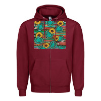 Burgundy western gemstone sunflowers serape cowhide glitter wooden Zipper Hoodie - Artiststas