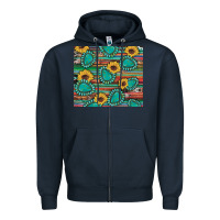 Navy western gemstone sunflowers serape cowhide glitter wooden Zipper Hoodie - Artiststas