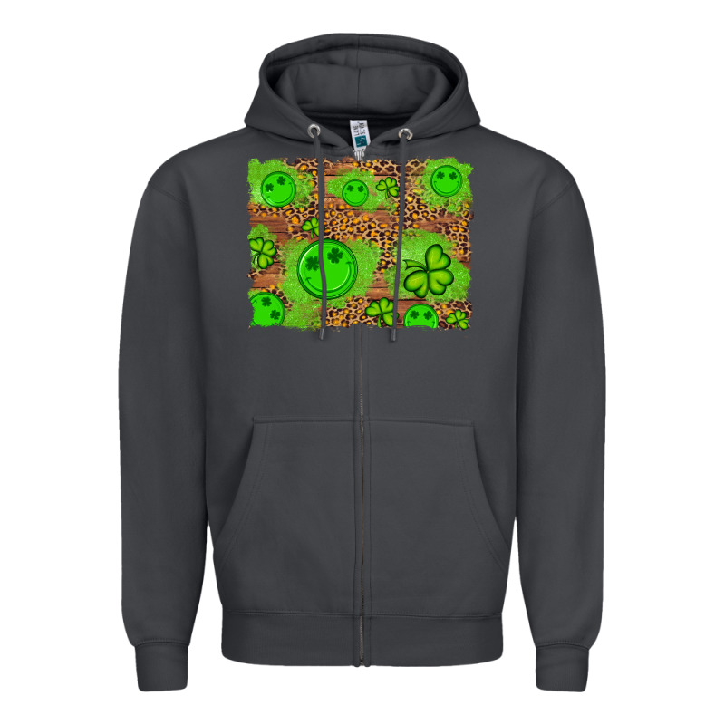 Shamrock Glitter Leopard And Wood Background Zipper Hoodie by Artiststas | Teevron
