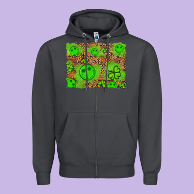 Shamrock Glitter Leopard And Wood Background Zipper Hoodie Designed By Artiststas