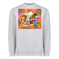 Heather Grey cartoon characters coffee cups Heavyweight Sweatshirt - Zillion Design Studio
