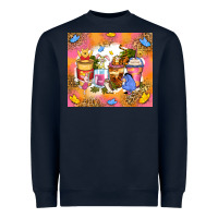 Navy cartoon characters coffee cups Heavyweight Sweatshirt - Zillion Design Studio