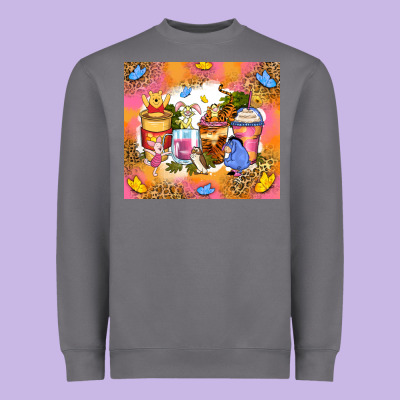 Cartoon Characters Coffee Cups Heavyweight Sweatshirt Designed By Zillion Design Studio