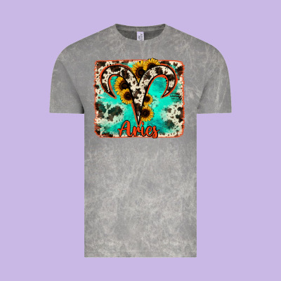 Aries Turquoise Cowhide Vintage Tee Designed By Ranaportraitstore