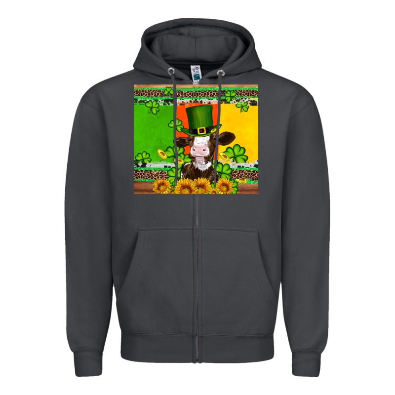 Saint Patricks Cow And Hat With Sunflower And Shamrock Zipper Hoodie by Artiststas | Teevron