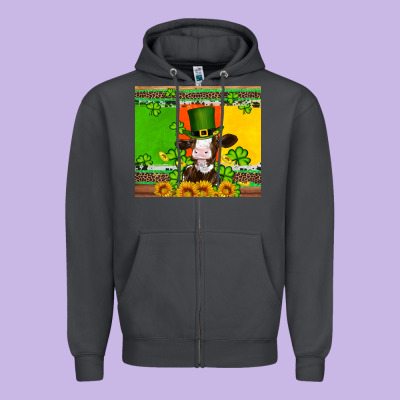 Saint Patricks Cow And Hat With Sunflower And Shamrock Zipper Hoodie Designed By Artiststas