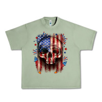 Oil Green 4th of July skull American flag Urban Heavy Tee - Neo Western