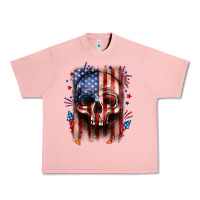 Salmon 4th of July skull American flag Urban Heavy Tee - Neo Western