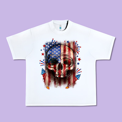 4th Of July Skull American Flag Urban Heavy Tee Designed By Neo Western